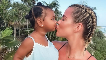 True Thompson Kissing Her Mom Khloe Kardashian