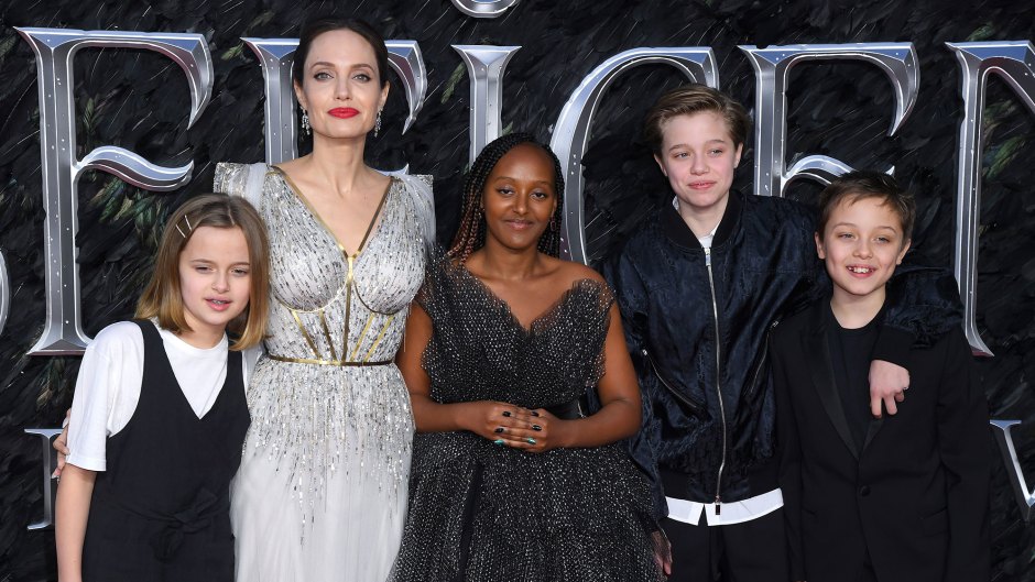 Vivienne Jolie-Pitt, Angelina Jolie, Zahara Jolie-Pitt, Shiloh Jolie-Pitt and Knox Leon Jolie-Pitt Maleficent Mistress of Evil Film Premiere Red Carpet Children