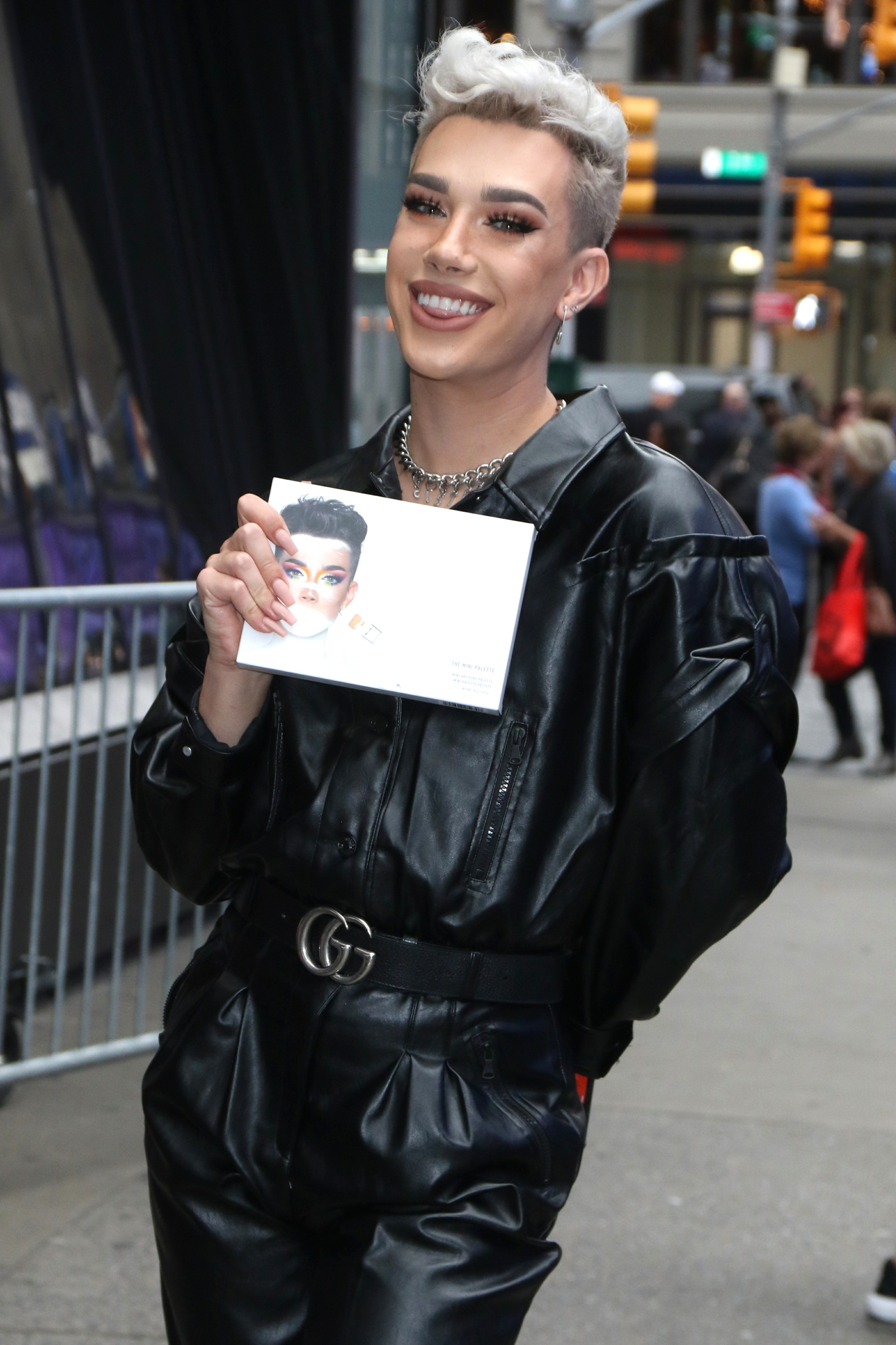 James Charles Wears Stylish Leather Jumpsuit in NYC for Press