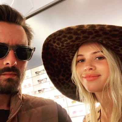 Scott Disick Wearing Sunglasses Poses With Sofia Richie in Cheetah Print Hat