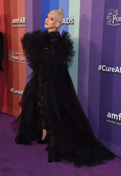 Christina Aguilera Black Jumpsuit Ball Gown 2019 amfAR Gala , Los Angeles, USA - 11 Oct 2019