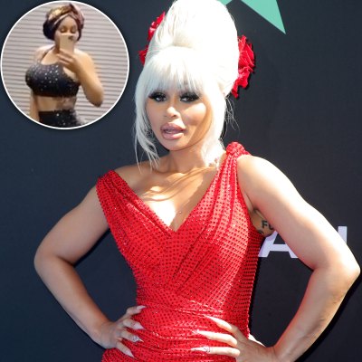 Inset of Blac Chyna Taking Selfie, Blac Chyna Wearing Red Dress