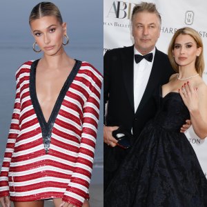 A Split Image of Hailey Baldwin and Alec and Hilaria Baldwin