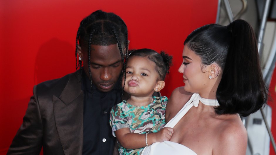 Travis Scott, Kylie Jenner and Stormi webster at the 'Look Mom, I Can Fly' Premiere