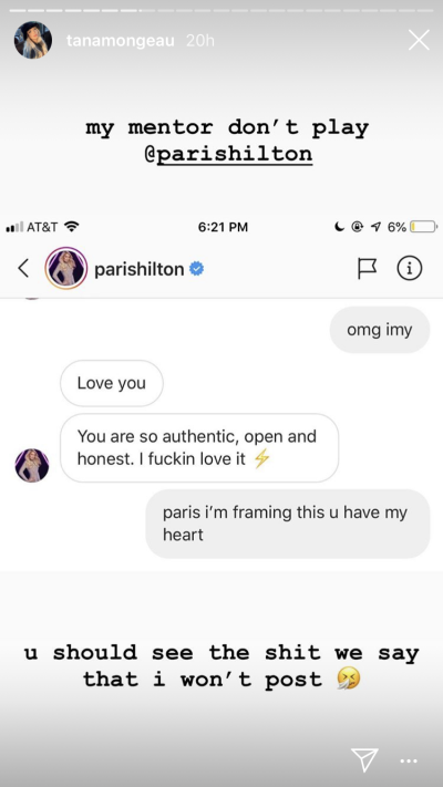 Tana Mongeau and Paris Hilton Instagram Conversation