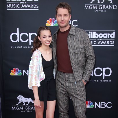 this is us star justin hartley poses with her daughter isabella at a red capret event in may 2019