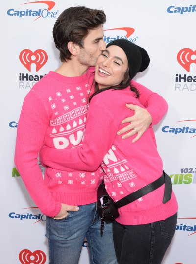 Jared Haibon and Ashley Iaconetti Hugging Each Other Wearing Matching Pink Sweaters