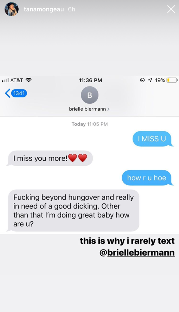 Tana Mongeau and Brielle Biermann Talk About Dry Spell Via Text