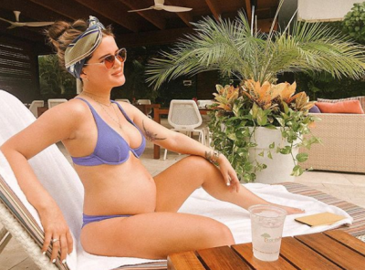 Maren Morris Showing Off Baby Bump by the Pool