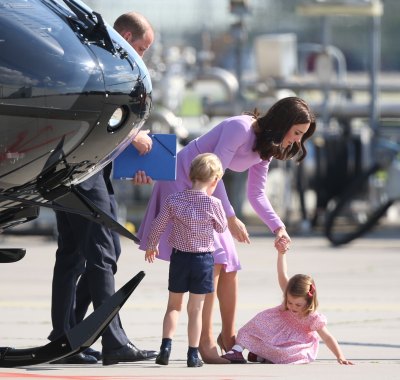 Princess Charlotte Falls in Pink Dress at Hamburg Airport
