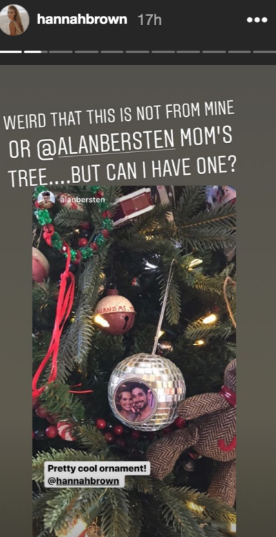 Alan Bersten Shares Christmas Mirrorball Ornament With Hannah Brown
