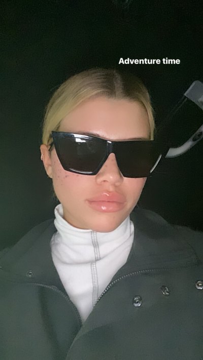 Sofia Richie Selfie with Black, Cat Eye Sunglasses 