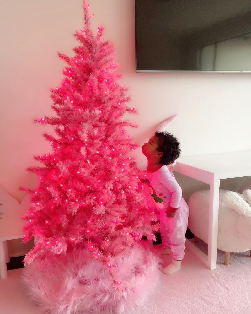 Khloe Kardashian's Daughter True Thompson Enjoys pink Christmas Tree