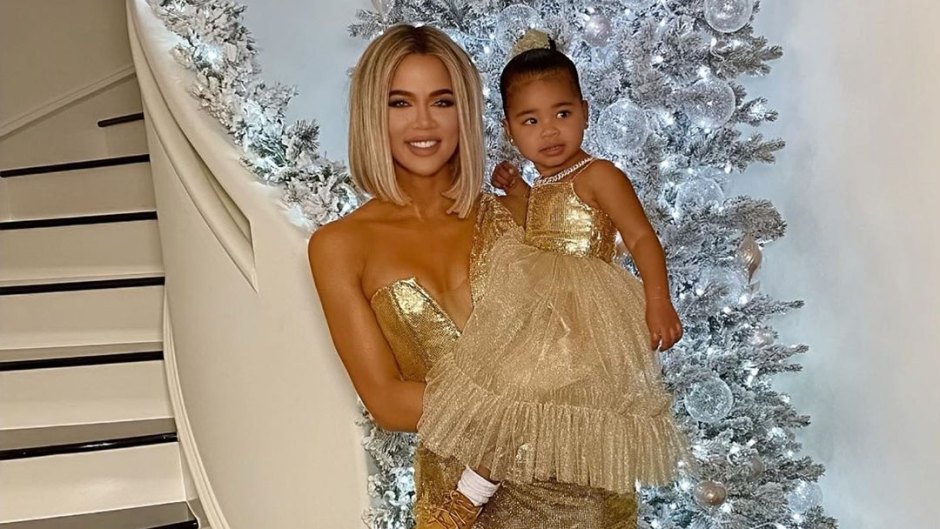 Khloe Kardashian and True Thompson Wear Matching Gold Dresses for Christmas