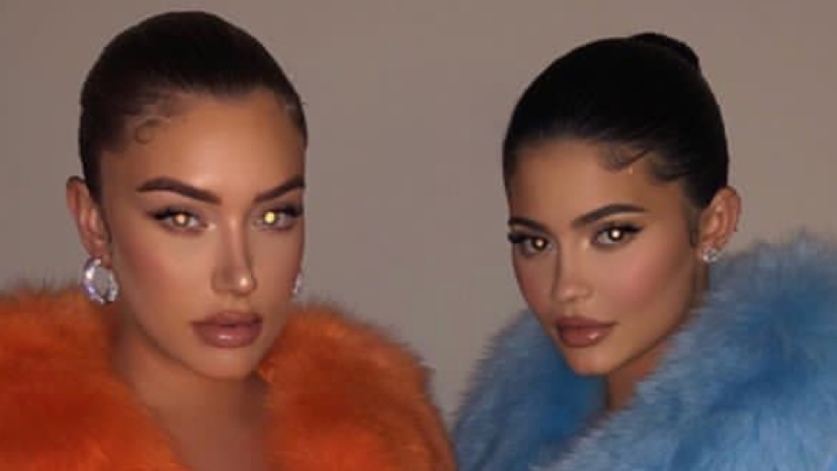 Kylie Jenner and Stassie Karanikolaou in Matching Saks Potts Coats