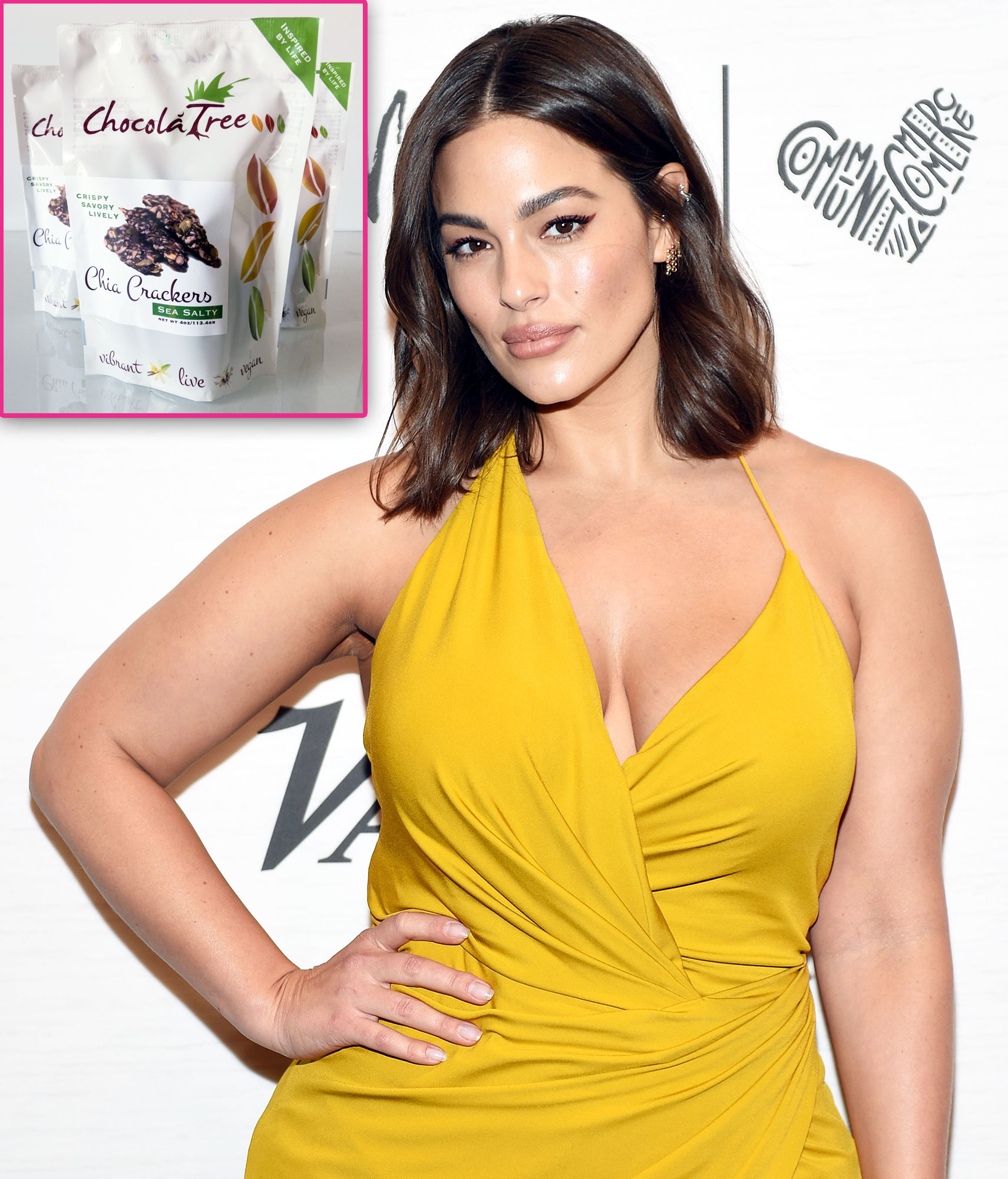 Ashley Graham Snacks On ChocolaTree Chia Crackers