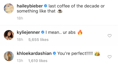 Kylie Jenner and Khloe Kardashian comment on Hailey Baldwin's Abs