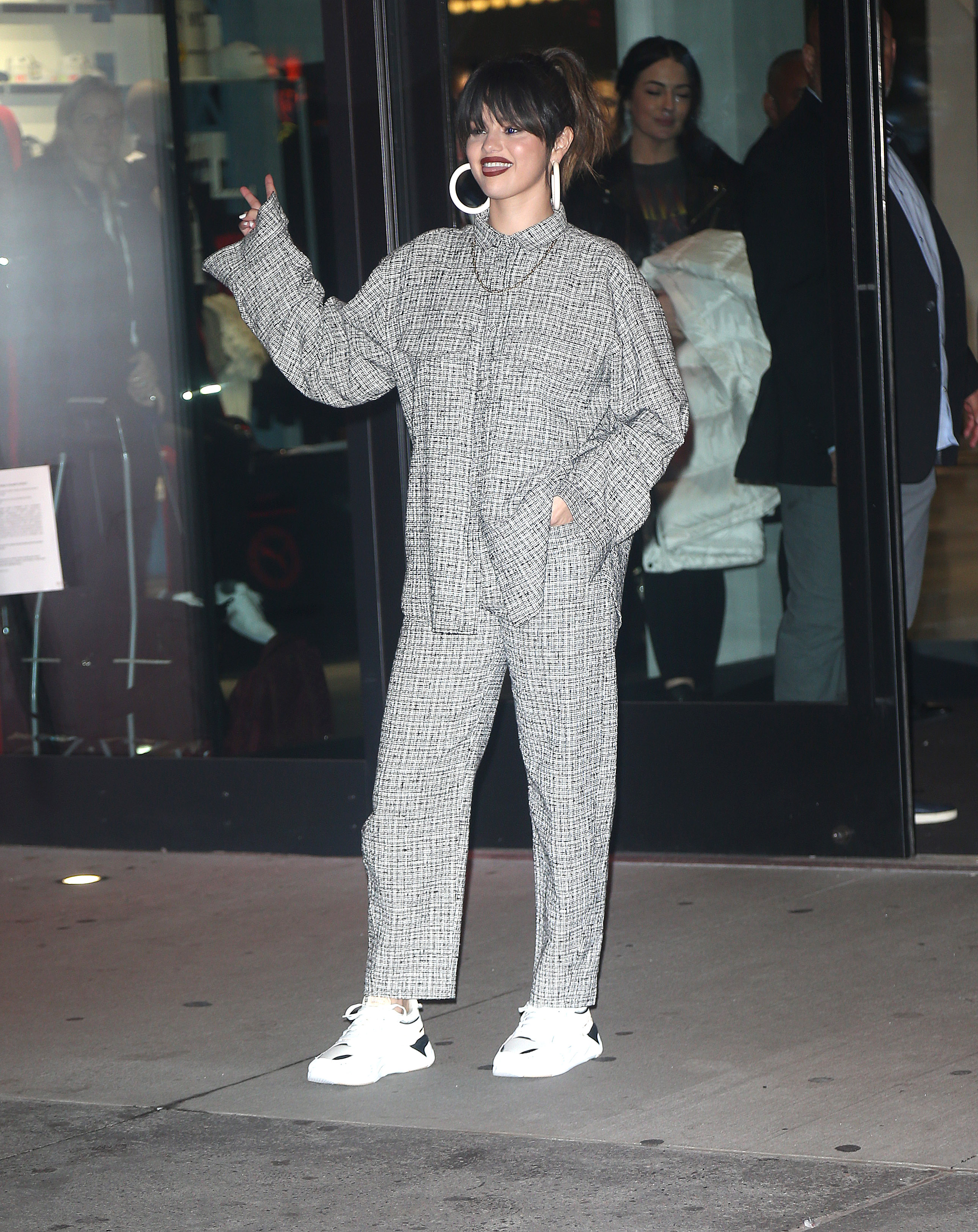 Selena Gomez Grey Jumpsuit Rare Album Release Party NYC