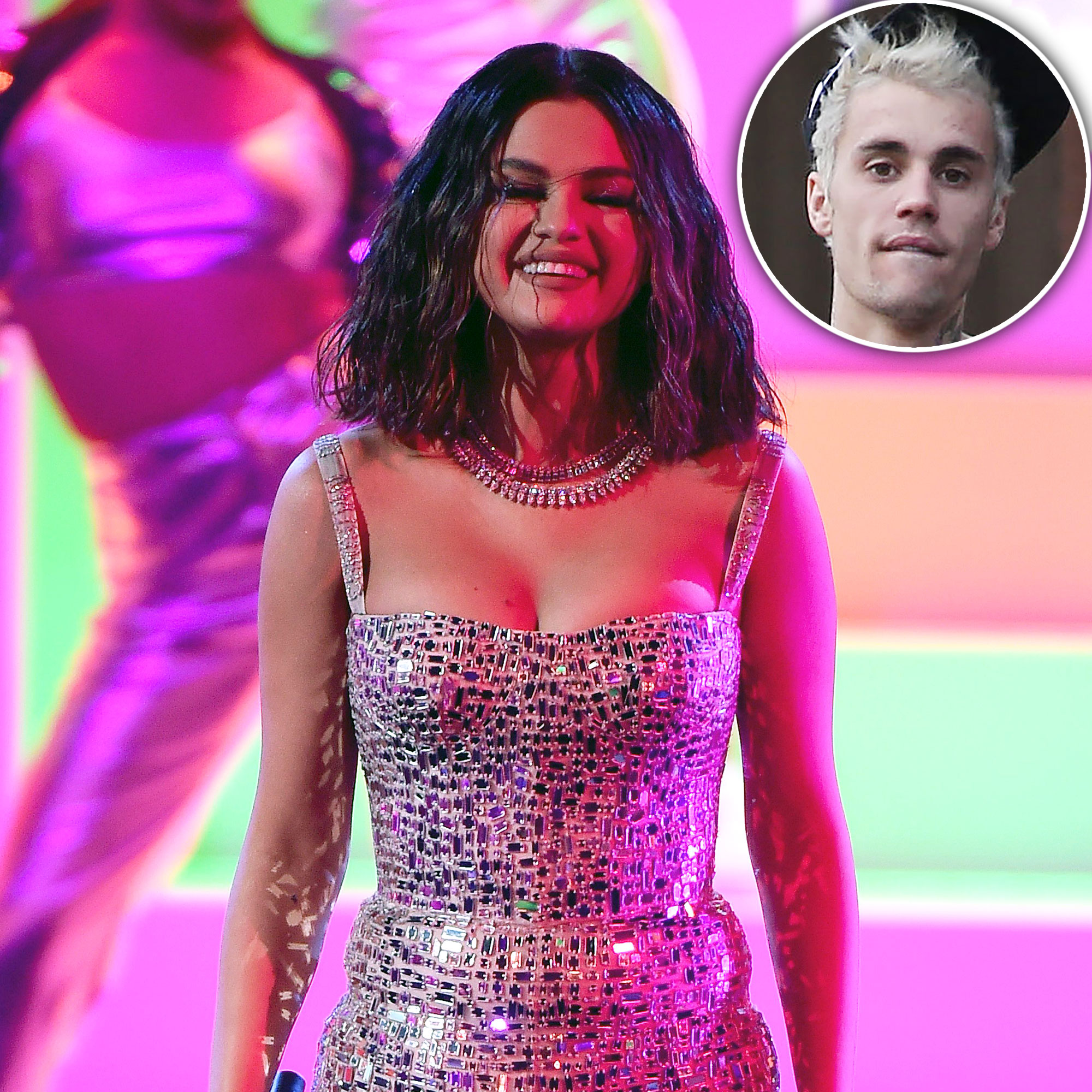 EXCLUSIVE: Selena Gomez Is 'Very Happy' for Justin Bieber's First GRAMMY,  Stuns in Low-Cut Sapphire Gown