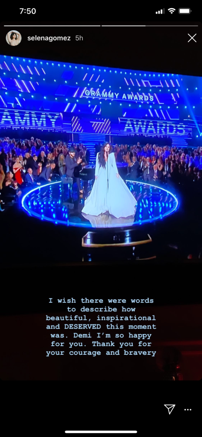 Selena Gomez Shows Demi Lovato Support After Grammys Performance