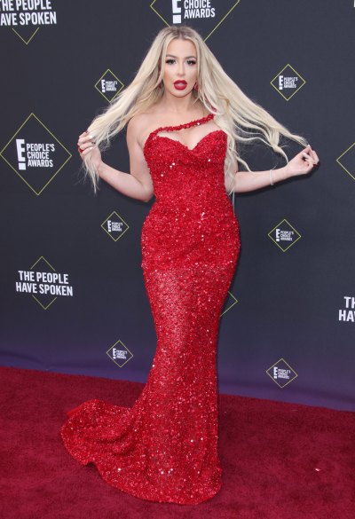 Tana Mongeau Comments on Her Love Life, Wears Red Dress to People's Choice Awards 