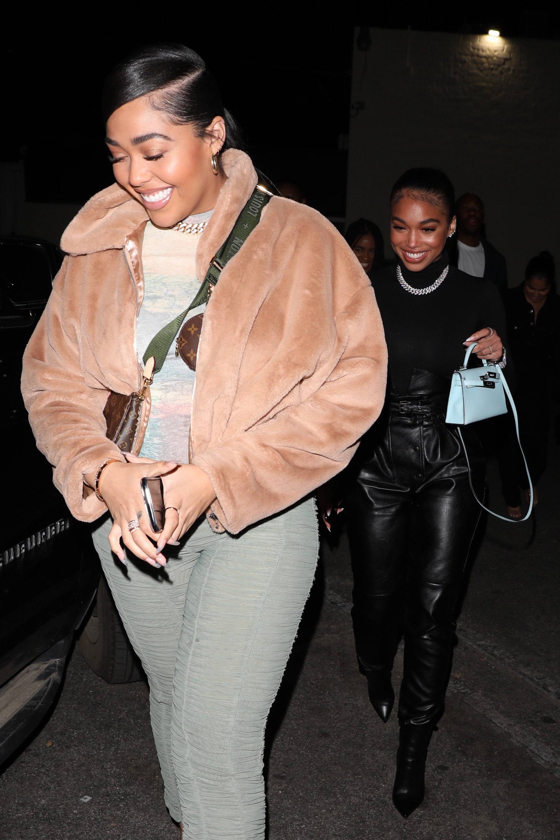 Jordyn Woods in a Cute Fur Coat With Lori Harvey