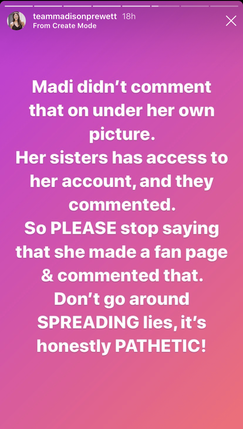 Madison Prewett IG Comment Defense