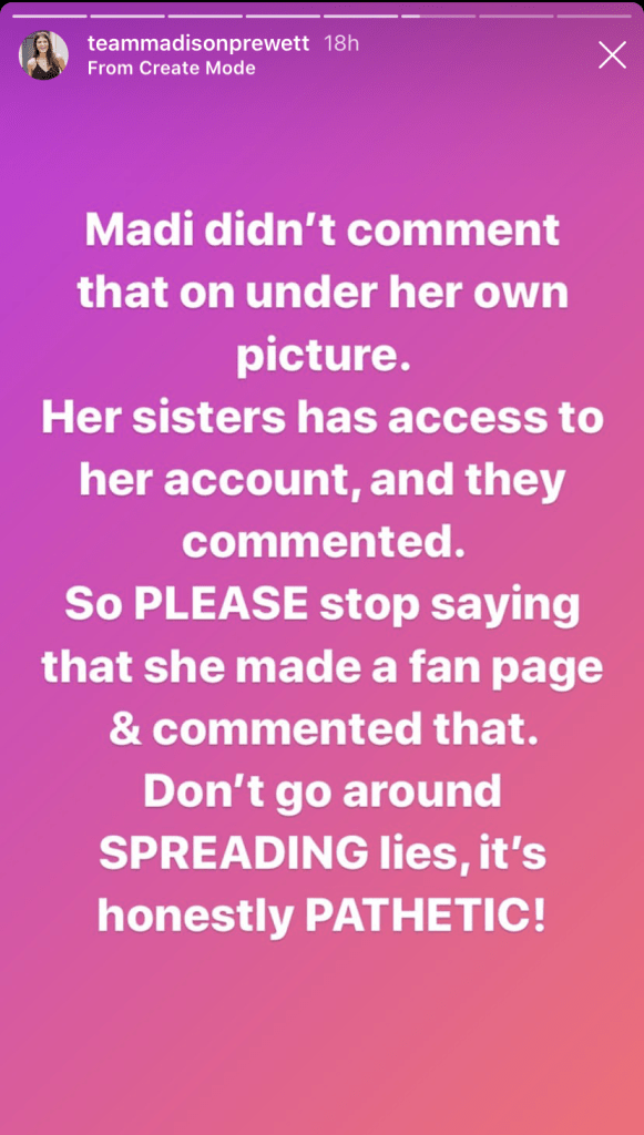 Madison Prewett IG Comment Defense