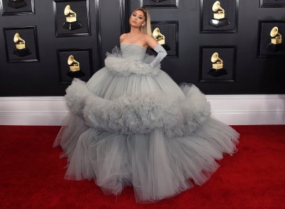 Ariana Grande Grammys Grey Gown