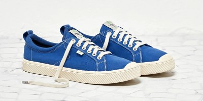 washed blue canvas sneakers