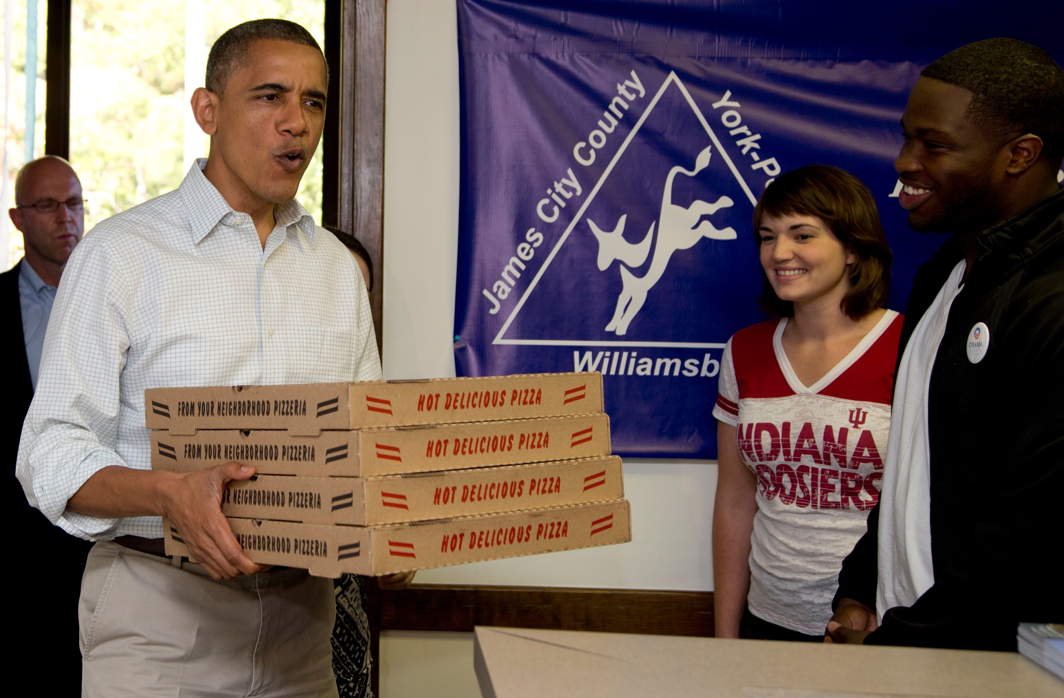 Barack Obama With Pizza Boxes