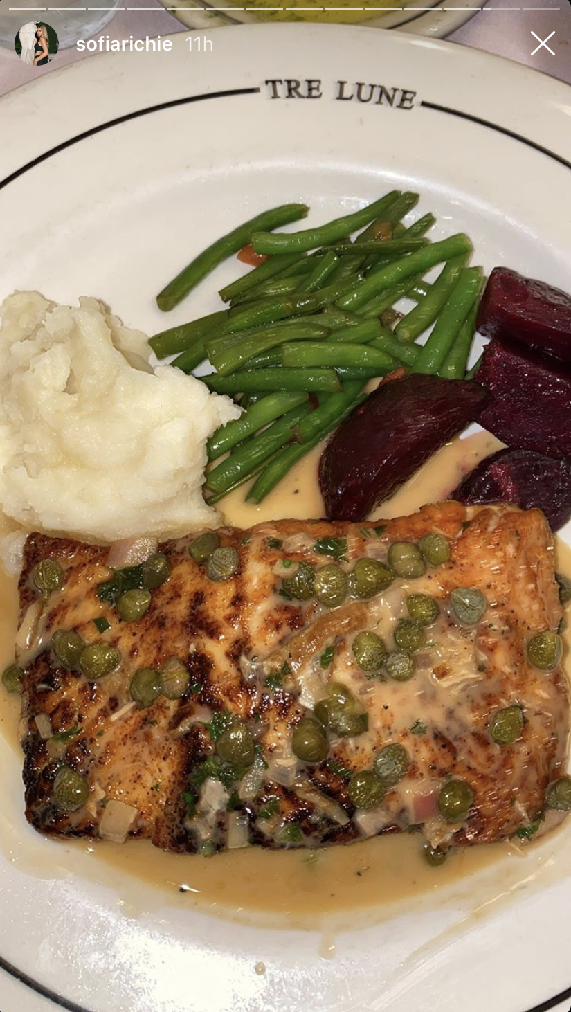 Sofia Richie Salmon and Capers Dinner