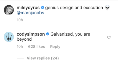 Cody Simpson Gushes Over Miley Cyrus Marc Jacobs Show Instagram Comments