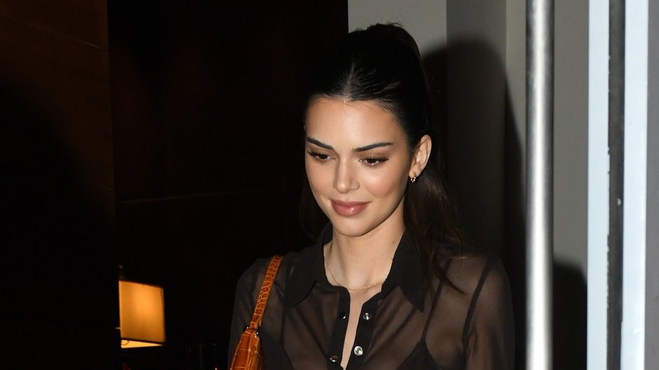 Kendall Jenner Wears Black See-Through Shirt with Bra in Miami