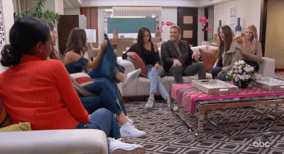 Peter Weber Sitting With Hannah Ann Madison Natasha Kelley and Kelsey on The Bachelor Before Hometowns