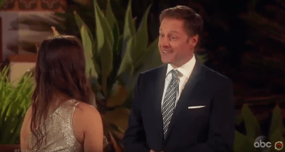 Chris Harrison Smiles at Contestant for Bachelor Listen to Your Heart