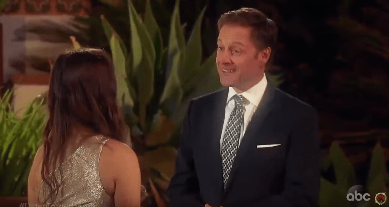 Chris Harrison Smiles at Contestant for Bachelor Listen to Your Heart