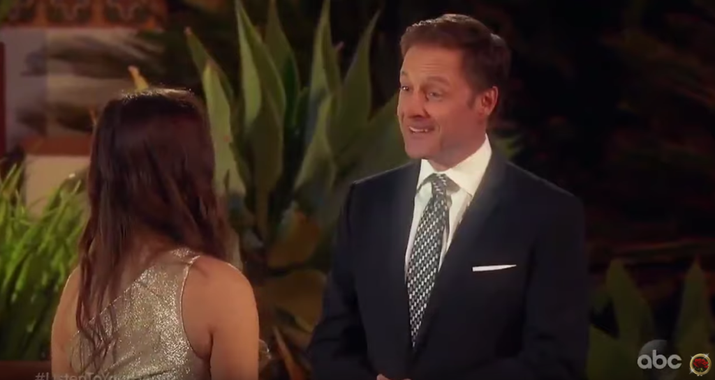 Chris Harrison Smiles at Contestant for Bachelor Listen to Your Heart