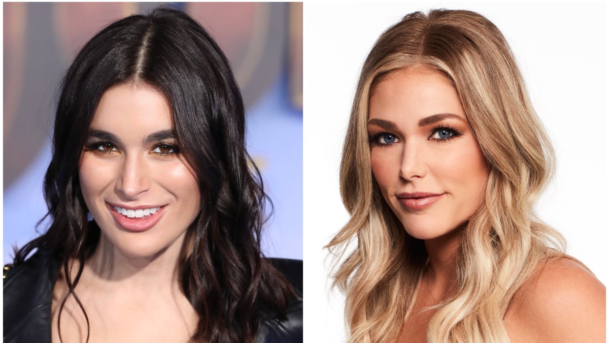 Ashley Iaconetti Smiles in Yellow Dress and Leather Jacket in Split Image With Bachelor Contestant Kelsey Weier in Tan Tank Top