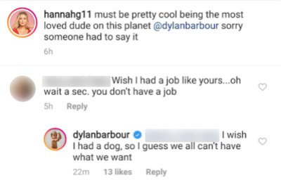 Instagram Screenshot Paradise Star Dylan Barbour Claps Back After Someone Says He Doesn't Work