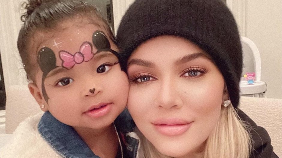 Khloe Kardashian Wears Black Beanie and Smiles With Daughter True Thompson With Minnie Mouse Face Paint