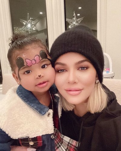 Khloe Kardashian Wears Black Beanie and Smiles With Daughter True Thompson With Minnie Mouse Face Paint