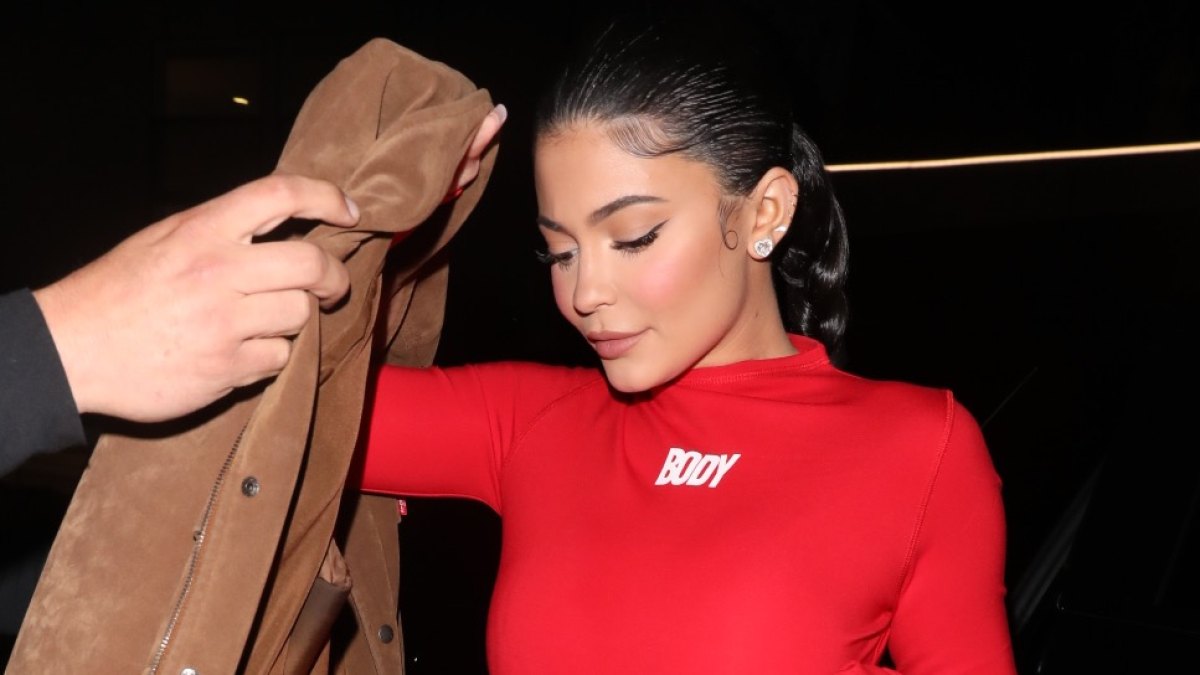Kylie Jenner in Bright Red Jumpsuit Body by Raven Tracy