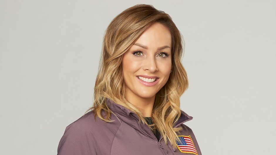 New Bachelorette Clare Crawley Smiles in Purple jacket With USA Flag on It