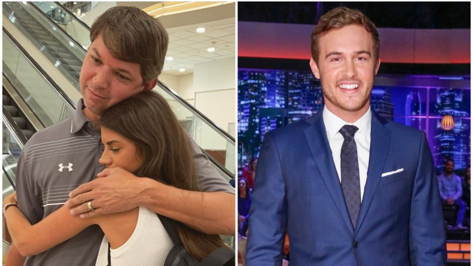 Bachelor Contestant Madison Prewett Hugs Dad Chad in Split Image With Peter Weber Smiling in Blue Suit