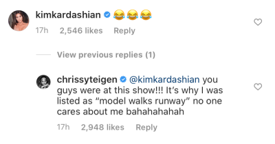 Chrissy Teigen and Kim Kardashian IG Exchange