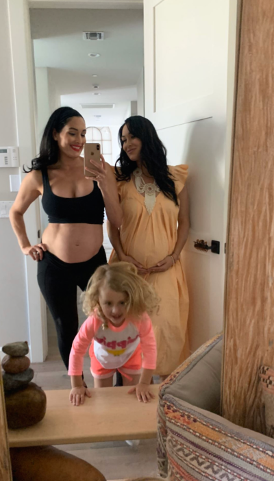 Nikki and Brie Bella with Birdie