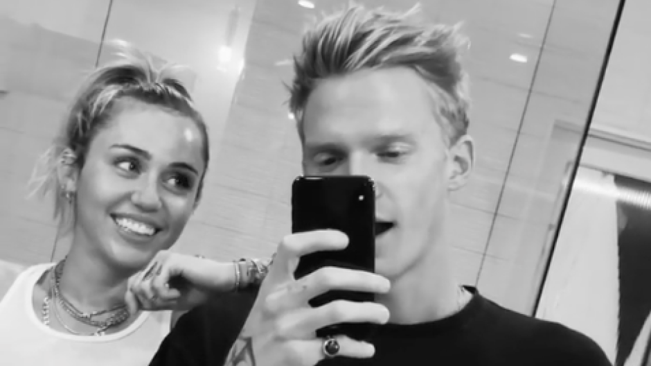 Miley Cyrus Smiles With Boyfriend Cody Simpson in Black and White Photo