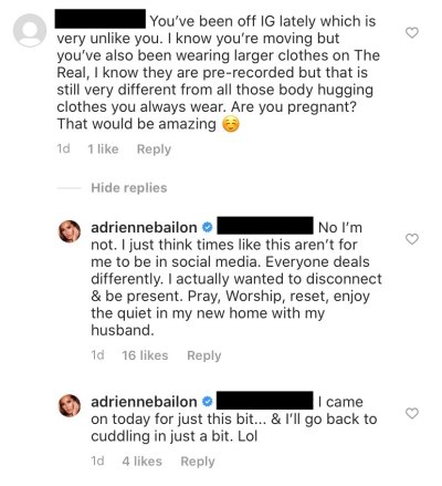 Adrienne Bailon Responds to Pregnancy Rumors on Instagram