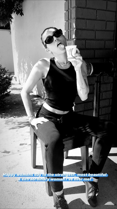 Cody Simpson Posts Black and White Photo of Miley Cyrus in Black Sweats With Her Tongue out for International Womens Day